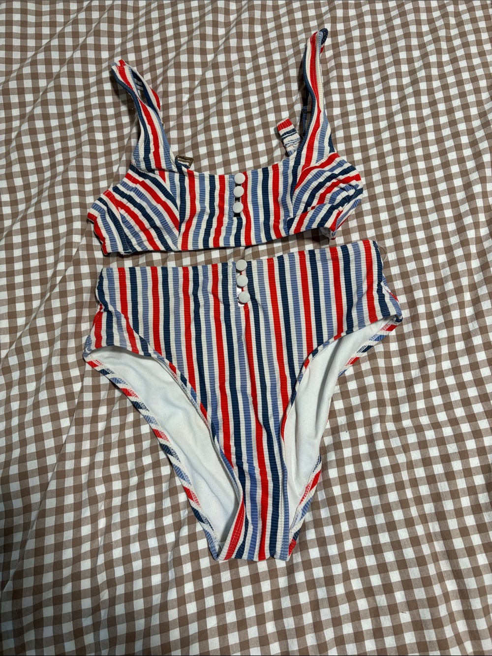 Xhilaration Red, White & Blue Ribbed Stripe Two-Piece Bikini